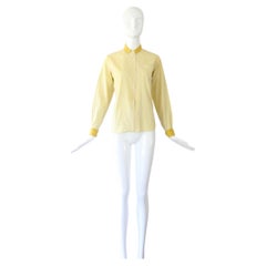 Vintage 1940s yellow pinstripe cotton button down blouse rhinestones US 4-6 UK 8