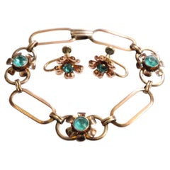 Vintage 1930 Van Dell Gold Filled Bracelet & Earring Rhinestone Demi Parure Set