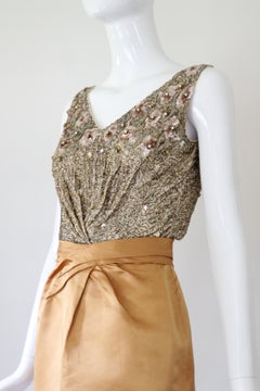 Abito da cocktail vintage degli anni '50 di Ceil Chapman, in raso con perline e paillettes, taglia US 2, UK 6