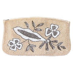 Vintage 1950s pearl beaded floral clutch bag bridal evening bag