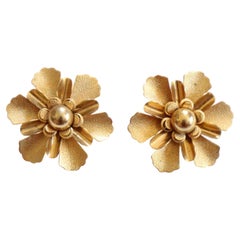 Vintage 1950s Emmons Gold Toned Floral Clip on earrings statement earrings