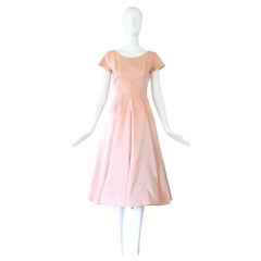 Vintage 1950s Salmon Pink Silk Taffeta Cocktail Dress New Look US 4 UK 8