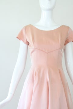 Vintage 1950s Salmon Pink Silk Taffeta Cocktail Dress New Look US 4 UK 8