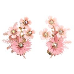Boucles d'oreilles vintage des années 1950, motif floral rose, style « climber », à clipser, ornées de strass Coro