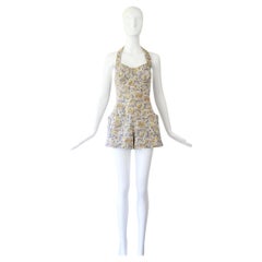 Tuta corta vintage degli anni '40 in cotone con motivo astratto, taglia US 4 / UK 8
