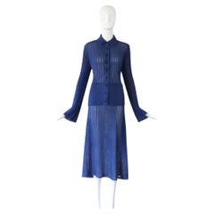 Vintage-Strickrockanzug aus den 1930er Jahren in Marineblau mit langem Cardigan, Größe US 10, UK 14