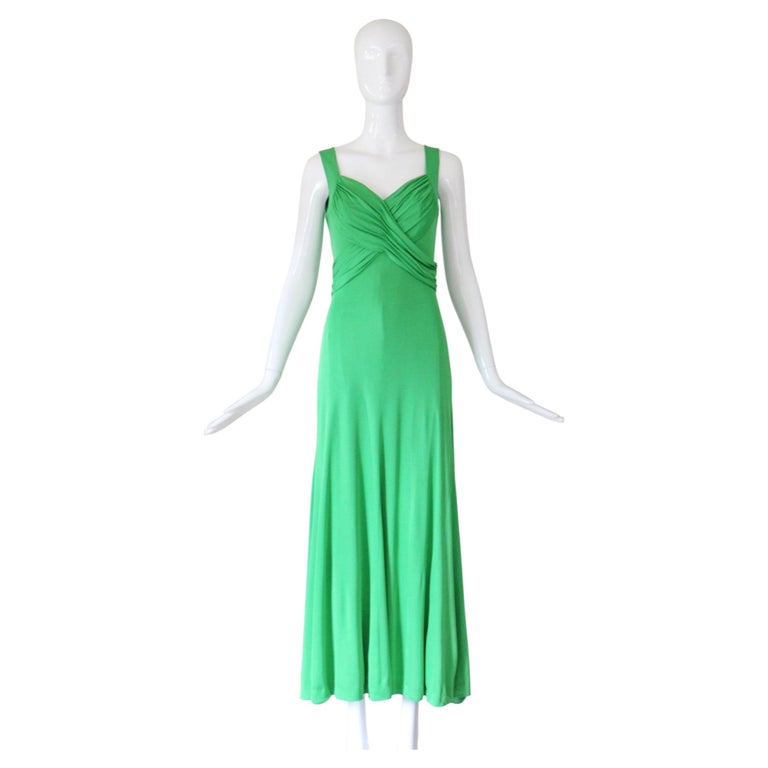 Vintage 1960's green jersey dress pleated draped maxi dress grecian US 6 UK 10
