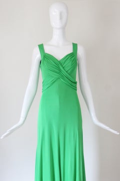 Vintage 1960's green jersey dress pleated draped maxi dress grecian US 6 UK 10