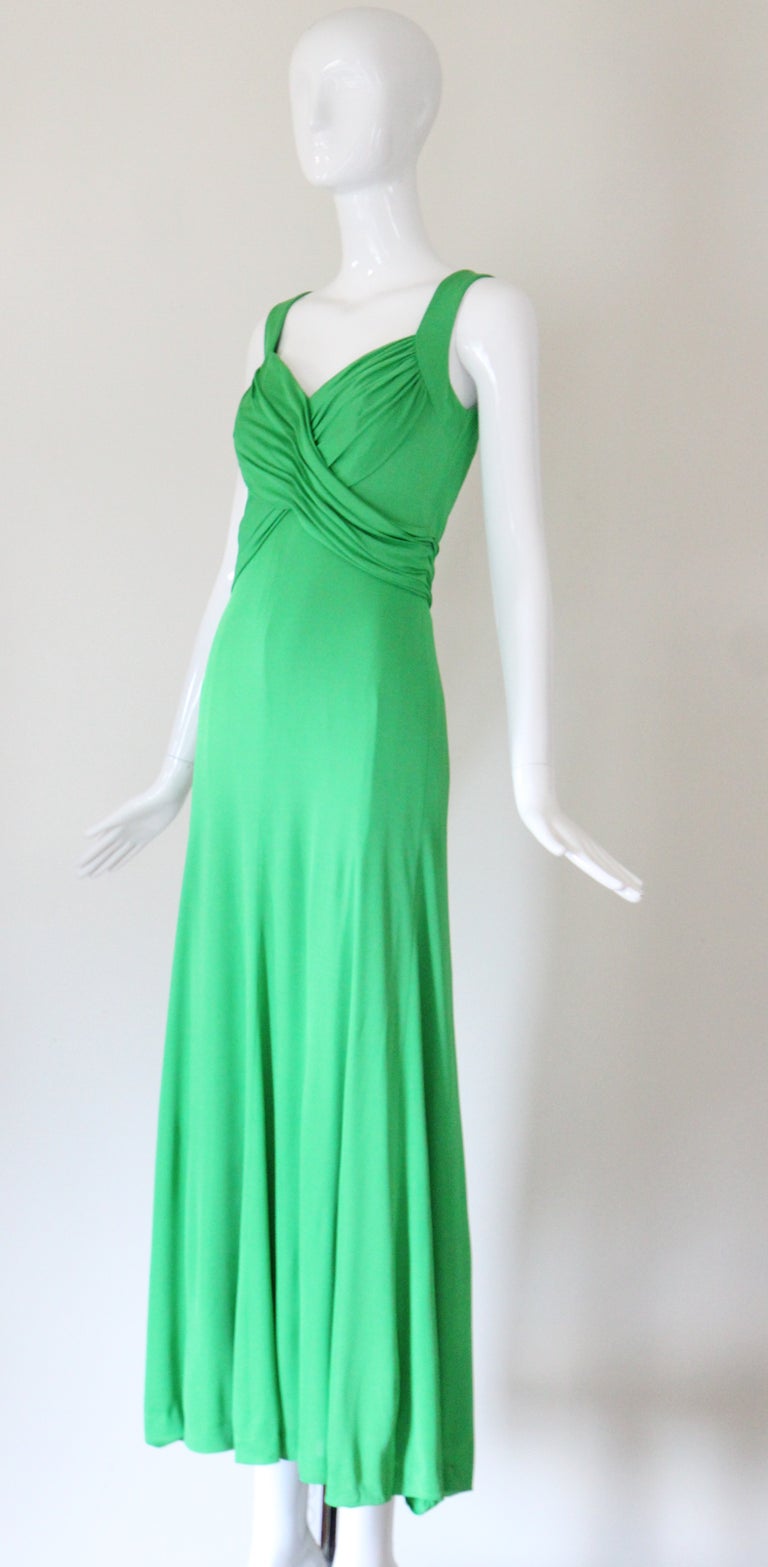 Vintage 1960's green jersey dress pleated draped maxi dress grecian US 6 UK 10 For Sale at 1stDibs