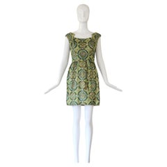 Vintage 1960s Pat Sandler Beaded Cocktail Dress Silk Paisley Green Dress US 2