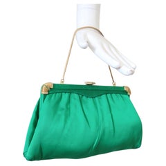 Vintage 1950s Emerald Green Satin Evening Bag Rhinestone Details After five