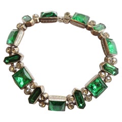 Pulsera vintage de los años 30, estilo Art Déco, con esmeraldas, plata y pedrería