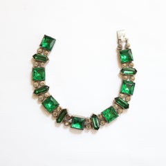 Pulsera vintage de los años 30, estilo Art Déco, con esmeraldas, plata y pedrería