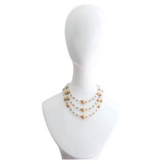 Vintage 1950s Hattie Carnegie Multi-strand Necklace Iridescent glass and metal