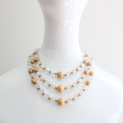 Vintage 1950s Hattie Carnegie Multi-strand Necklace Iridescent glass and metal