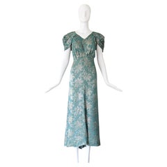 Vintage-Abendkleid aus opalgrünem Seidenlamé aus den 1930er Jahren, Größe US 10, UK 14