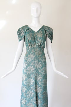 Vintage-Abendkleid aus opalgrünem Seidenlamé aus den 1930er Jahren, Größe US 10, UK 14