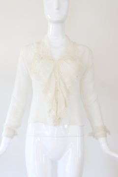 Antique 1910 Edwardian Cotton Lawn Embroidered Blouse US 4 UK 8