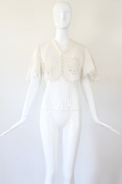 Antike viktorianische Jacke aus weißer Baumwolle mit Spitzenstickerei, Größe US 4, UK 8