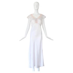 Vintage 1930's Ice Blue Rayon & Pink Lace Nightdress Gown US 8-10 UK 4-6