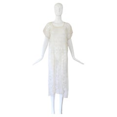 Vintage 1920's Filet Lace Floral Tabard Dress Creme Lace Dress US 6-10 UK 10-14