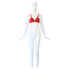 Reggiseno vintage degli anni '30 in pizzo floreale rosso e rayon, taglia 32 A