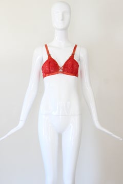 Vintage 1930's red floral lace and rayon bra size 32 A