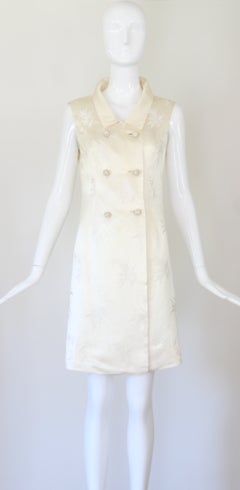 Vintage 1960's Cream Silk Brocade Longline Waistcoat Vest US 4 UK 8