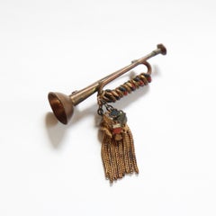 Vintage 1940's Brass Trumpet Novelty Brooch Musical Instrument