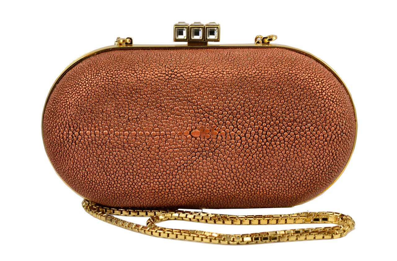 Judith Leiber Bronze Stingray and Crystal Evening Clutch In Excellent Condition In Teaneck, NJ
