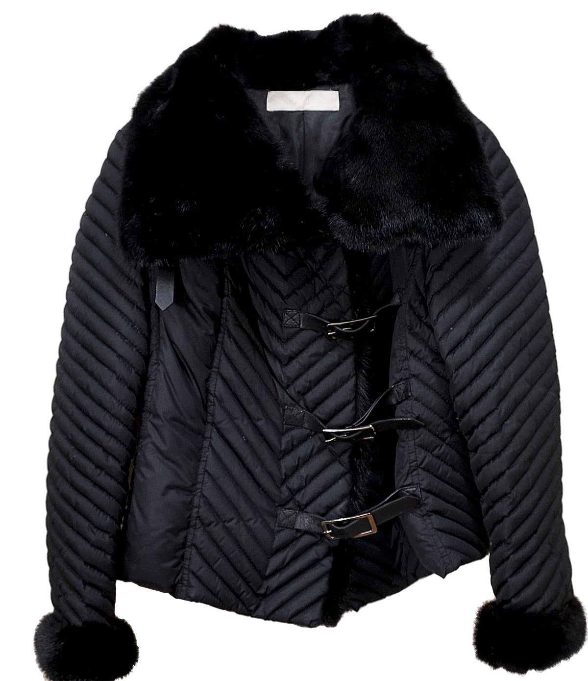 Black Gorgeous Valentino Microfiber Jacket with Mink Collar and Leather Closures For Sale