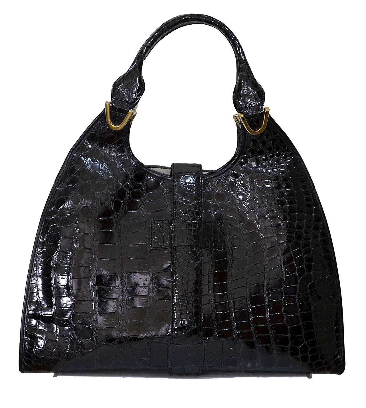 Black Fabulous Vintage Lederer Large Crocodile Handbag For Sale