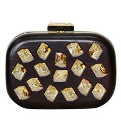 Devi Kroell Dark Brown Wood and Jeweled Clutch