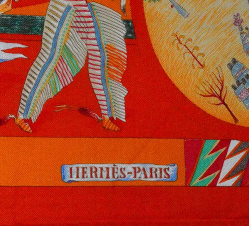 New with tags,  Gorgeous Hermes cashmere and silk 140 cm. shawl. Fabulous colors and Native American Kachina pattern.