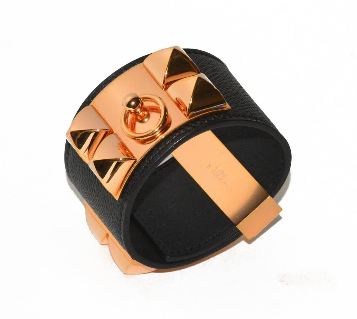 Iconic Hermes PINK gold (plate) Collier de Chien cuff in pristine, new condition with box.