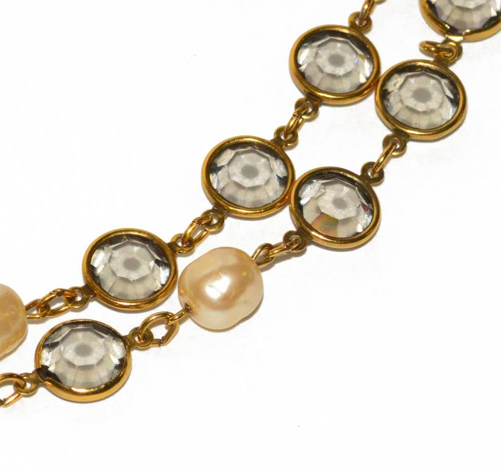 Classic Chanel Smokey Grey Crystal and Pearl Sautoir Necklace, 1981...pristine condition.