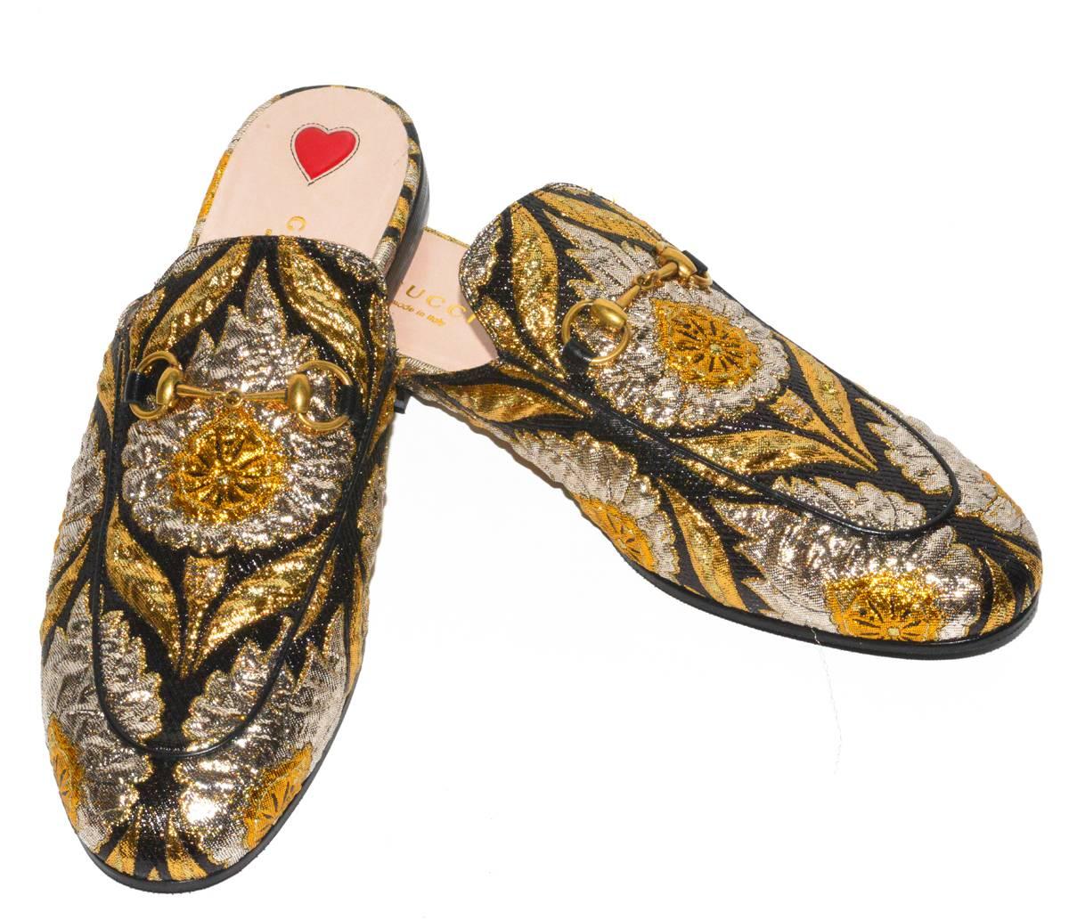 Never worn, Gucci gold embroidered mules size 40 (9)...Pristine and gorgeous!