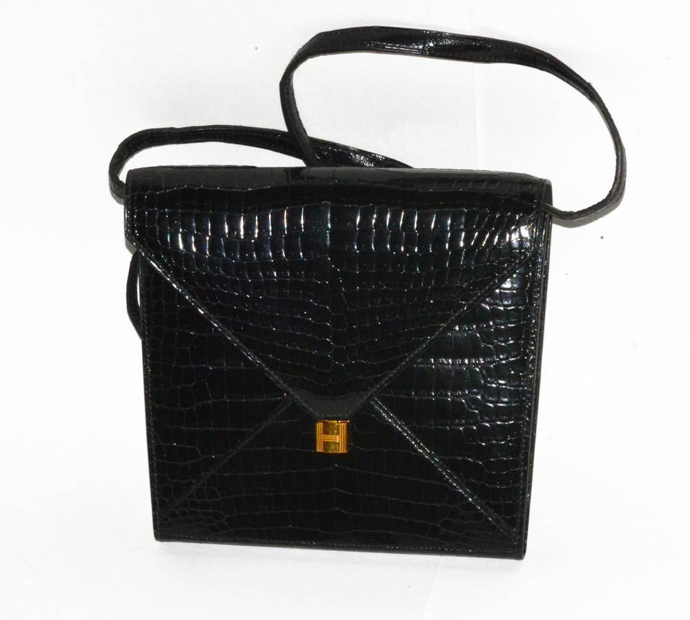 Black Rare, Vintage Alligator Hermes Marigny 3-Way Handbag
