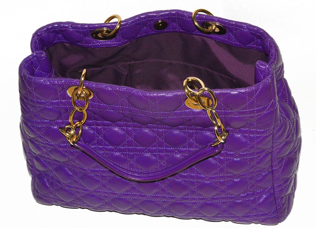 Chic, Gorgeous Purple Dior Quilted Shoulder Bag/Tote In Excellent Condition For Sale In Teaneck, NJ