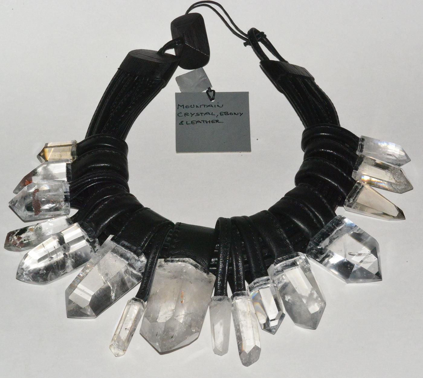 Absolutely amazing!!! One of a Kind, Gerda Lyndgaard Rock Crystal and leather necklace. Not lightweight, but very balanced on. This is wearable art at its finest!