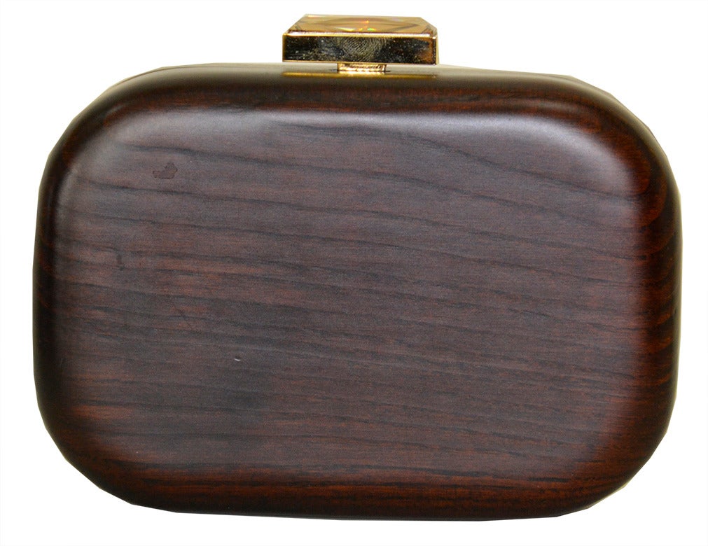 Great Devi Kroell Wood and Swarovski Crystal Minaudiere In Excellent Condition In Teaneck, NJ