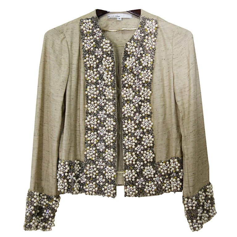 Gorgeous Peter Som Raw Silk and Beaded Jacket For Sale