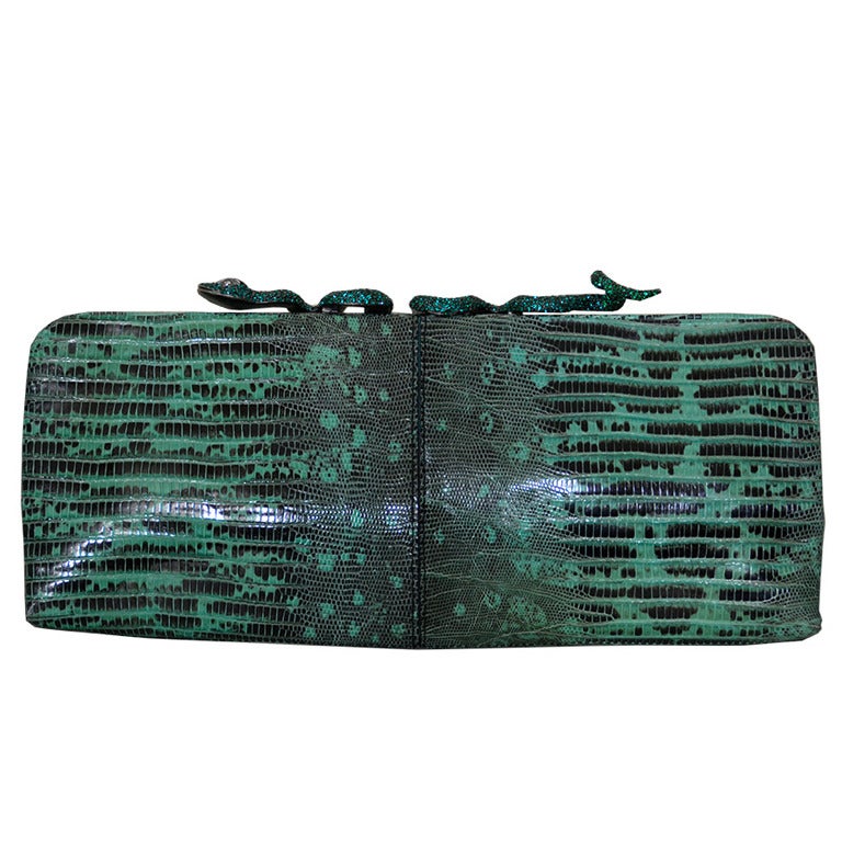 Rare Valentino Lizard Clutch with Crystal Snake Closure