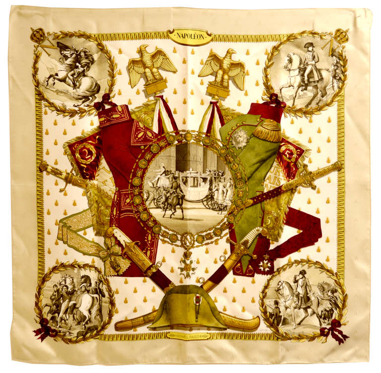 Gorgeous Hermes silk scarf of Napoleon. Pristine condition.