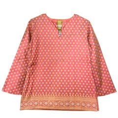 Gorgeous Virginia Witbeck 1990s Pink/ Coral Kurti Silk Blouse