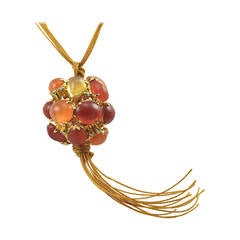 Vintage Amazing Virginia Witbeck Fire Opal Pendant on Silk Cord