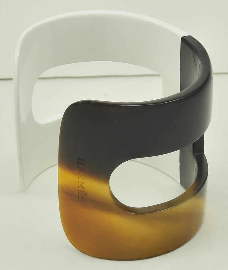 Hermes white lacquer and horn cuff.  In new condition.