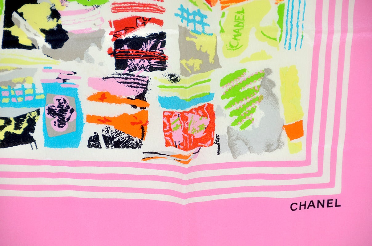 Amazingly Colorful Chanel Silk Scarf In Excellent Condition In Teaneck, NJ