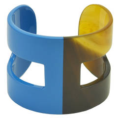 Gorgeous Hermes Blue Lacquer and Horn Cuff