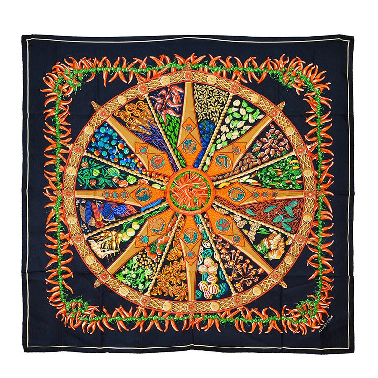 Hermes Gorgeous "Aux Pays Des Epices" Chilli Peppers Silk Scarf